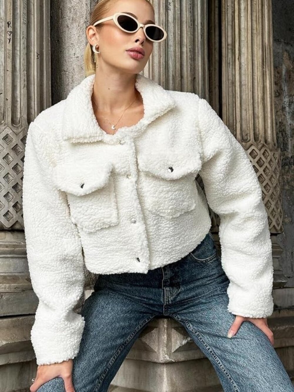 Naked Wardrobe Cropped Sherpa Jacket